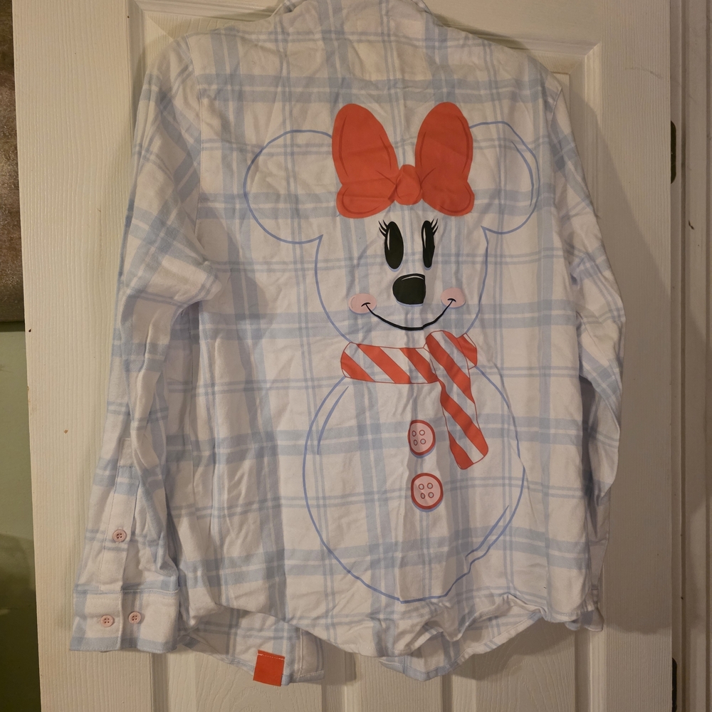 Cakeworthy Disney Minnie Holiday Snowman Button Down Top